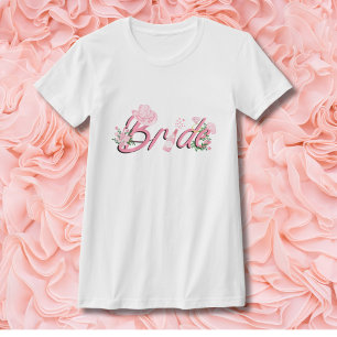 Roze cowboyhoed met bloemen bruid t-shirt