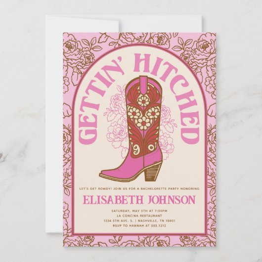 Roze Cowboylaars Verloving Bachelorettefeest Kaart (Voorkant)