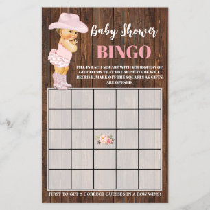 Roze Cowgirl Baby shower Bingo Game Kaart Flyer