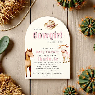 Roze Cowgirl Baby Shower Uitnodiging Boogontwerp