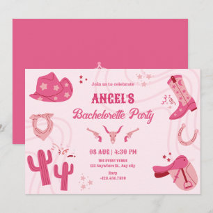 Roze cowgirl bachelorette kaart