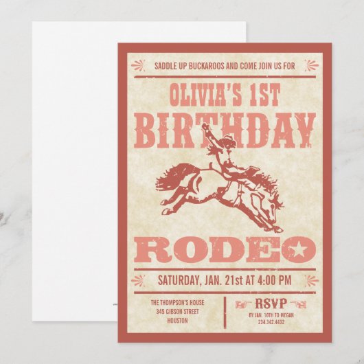 Roze Cowgirl Birthday Rodeo Poster Uitnodigingen (Voorkant / Achterkant)