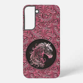 Roze cowgirl bloemengereedschap lederen paard hoof samsung galaxy hoesje