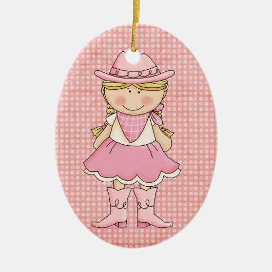  Roze Cowgirl (blond) & Sheriffs Badge Keramisch Ornament (Voorkant)