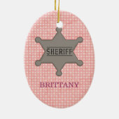  Roze Cowgirl (blond) & Sheriffs Badge Keramisch Ornament (Achterkant)