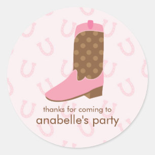 Roze Cowgirl Boot Birthday Party Ronde Sticker