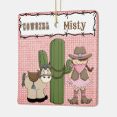  Roze Cowgirl (bruin haar) en Pony-2-zijdig Keramisch Ornament (Links)