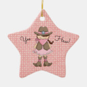 Roze Cowgirl (bruin haar) Keramisch Ornament (Voorkant)