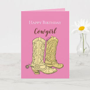 Roze Cowgirl Cowboylaarzen Verjaardag Kaart