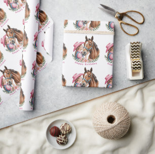 Roze Cowgirl die een Paard kust Verjaardagsfeestje Cadeaupapier