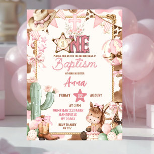 Roze Cowgirl Eerste Doop & Rodeo Feest Kaart