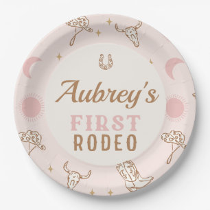 roze cowgirl eerste rodeo 1e verjaardag papieren bordje