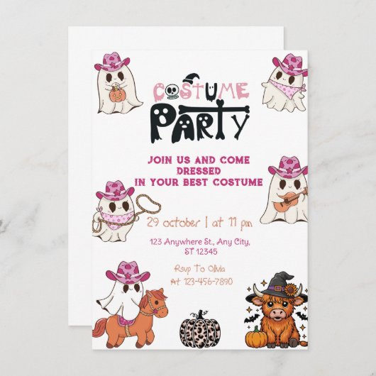 Roze Cowgirl Halloween Kostuumfeest Kaart (Voorkant / Achterkant)