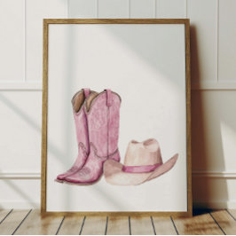 Roze Cowgirl Hoed Laarzen Poster Kinderkamer Decor