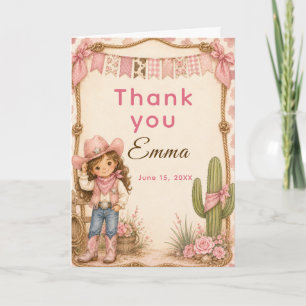 Roze Cowgirl Hoedown Verjaardagsfeestje Bedankkaart