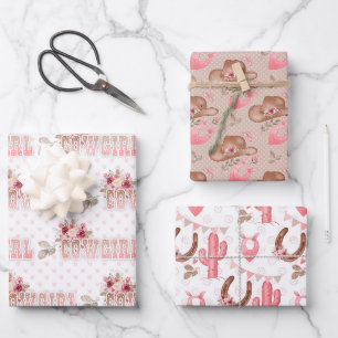 Roze Cowgirl Inpakpapier Vel