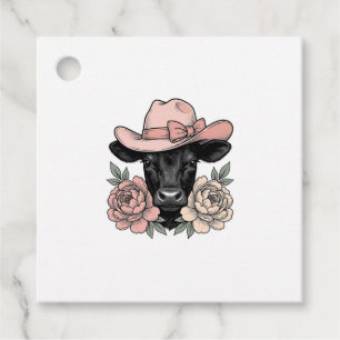 Roze Cowgirl Kalf met Pioenrozen Vintage Vector_1 Bedankjes Labels