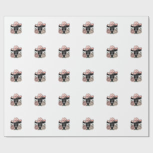 Roze Cowgirl Kalf met Pioenrozen Vintage Vector_1 Cadeaupapier