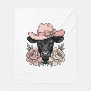 Roze Cowgirl Kalf met Pioenrozen Vintage Vector_1 Fleece Deken
