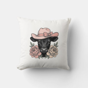 Roze Cowgirl Kalf met Pioenrozen Vintage Vector_1 Kussen
