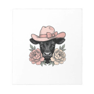 Roze Cowgirl Kalf met Pioenrozen Vintage Vector_1 Notitieblok