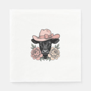 Roze Cowgirl Kalf met Pioenrozen Vintage Vector_1 Servet