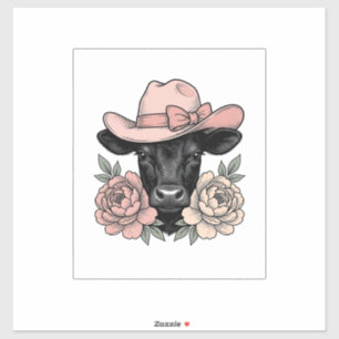 Roze Cowgirl Kalf met Pioenrozen Vintage Vector_1 Sticker