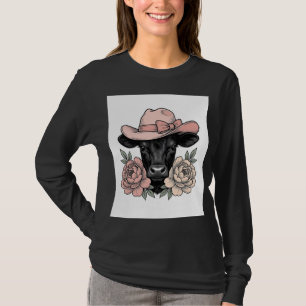 Roze Cowgirl Kalf met Pioenrozen Vintage Vector_1 T-shirt