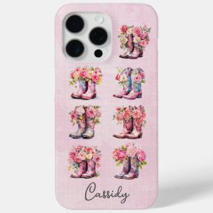 Roze Cowgirl Laarzen met Bloemen Monogram iPhone 15 Pro Max Hoesje