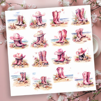 Roze Cowgirl-laarzen op een strand Sticker