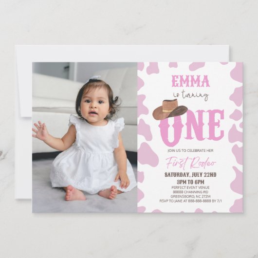 Roze Cowgirl ONE Eerste Rodeo 1e Verjaardagsfeest Kaart (Voorkant)