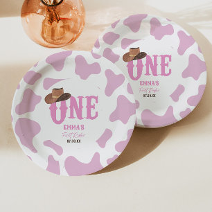 Roze Cowgirl ONE Eerste Rodeo 1e Verjaardagsfeest Papieren Bordje