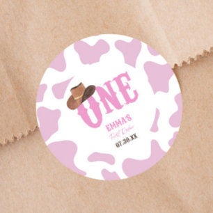 Roze Cowgirl ONE Eerste Rodeo 1e Verjaardagsfeest Ronde Sticker