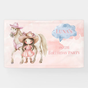 Roze Cowgirl Paard 00ste Verjaardagsfeest Spandoek