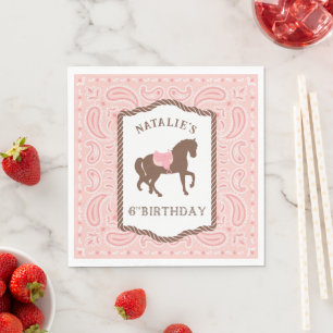 Roze Cowgirl Paarden Silhouette 6th Birthday Servet