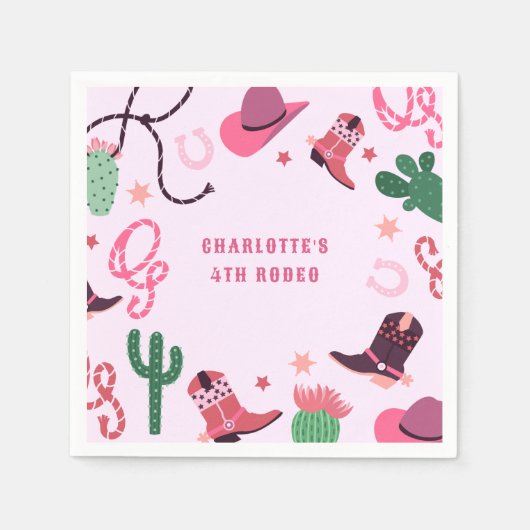 Roze Cowgirl Rodeo Western Verjaardagsfeest Servet (Voorkant)
