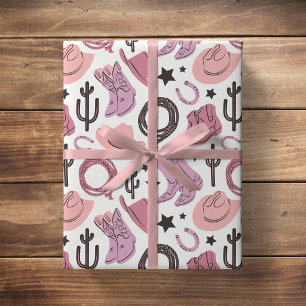 Roze Cowgirl Schattig Westers Rodeo Meisje Boerder Cadeaupapier