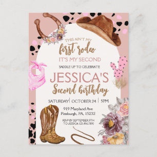 Roze Cowgirl Verjaardag 2e Rodeo Budget Feestje Briefkaart