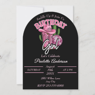 Roze Cowgirl Verjaardag met Western Glam Stijl Kaart