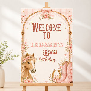 Roze Cowgirl Verjaardags Welkom Bord  Laarzen Stri Perfect Poster