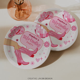 Roze Cowgirl Verjaardagsfeest Let's Go Girls Party Papieren Bordje