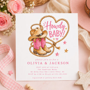 Roze Cowgirl Vierkante Baby Shower Uitnodiging