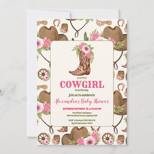 Roze Cowgirl Western Baby shower Kaart (Voorkant)