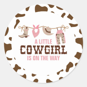 Roze Cowgirl Westerse Baby Shower Ronde Sticker