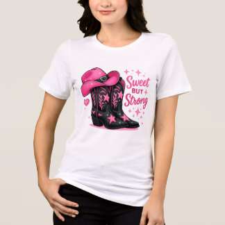 Roze Cowgirl Zoet maar Sterk Ontwerp Tri-Blend Shirt