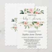 Roze Cream Flowers Calligraphy Virtual Baby shower Kaart (Voorkant / Achterkant)