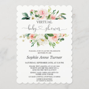 Roze Cream Flowers Calligraphy Virtual Baby shower Kaart
