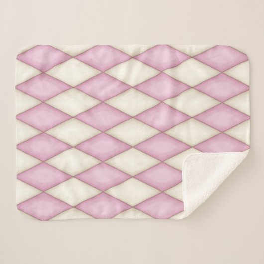 Roze & Cream Harlequin Diamond Check Pattern Sherpa Deken (Voorkant (horizontaal))