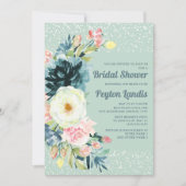 Roze Crème Bloemenglamour Neo Mint Bruidsfeest Kaart (Voorkant)