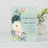 Roze Crème Bloemenglamour Neo Mint Bruidsfeest Kaart (Staand voorkant)